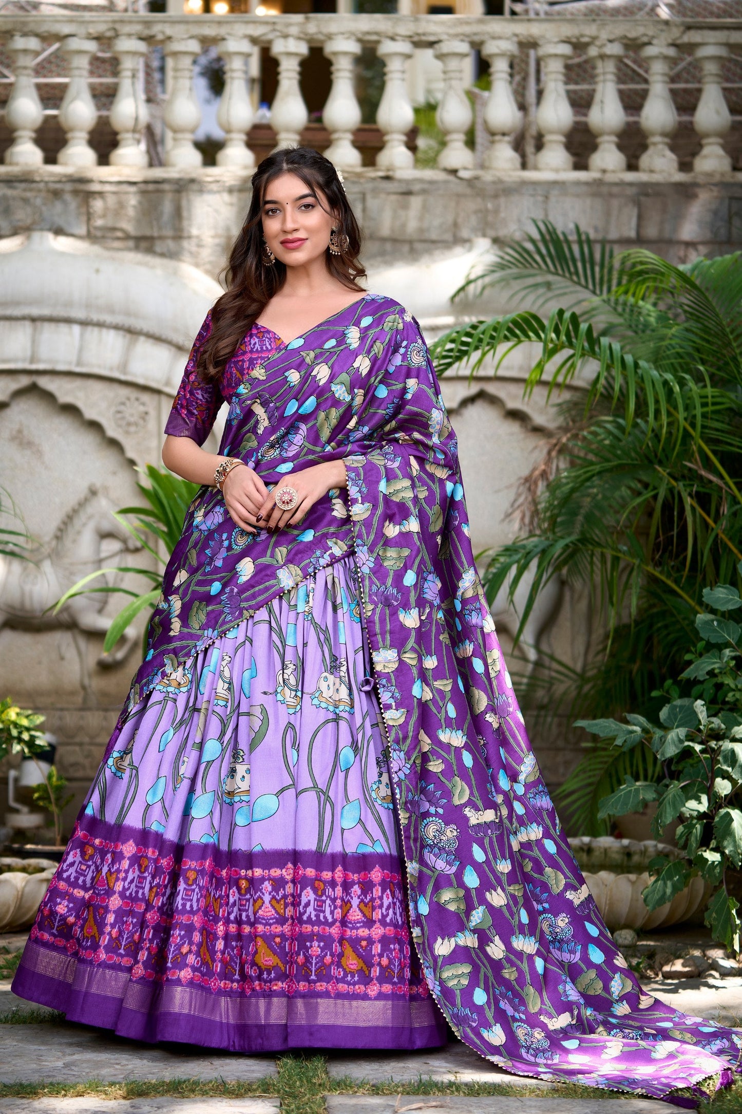 Lavender Tussar Silk Lehenga Choli with Pichwai & Patola Prints