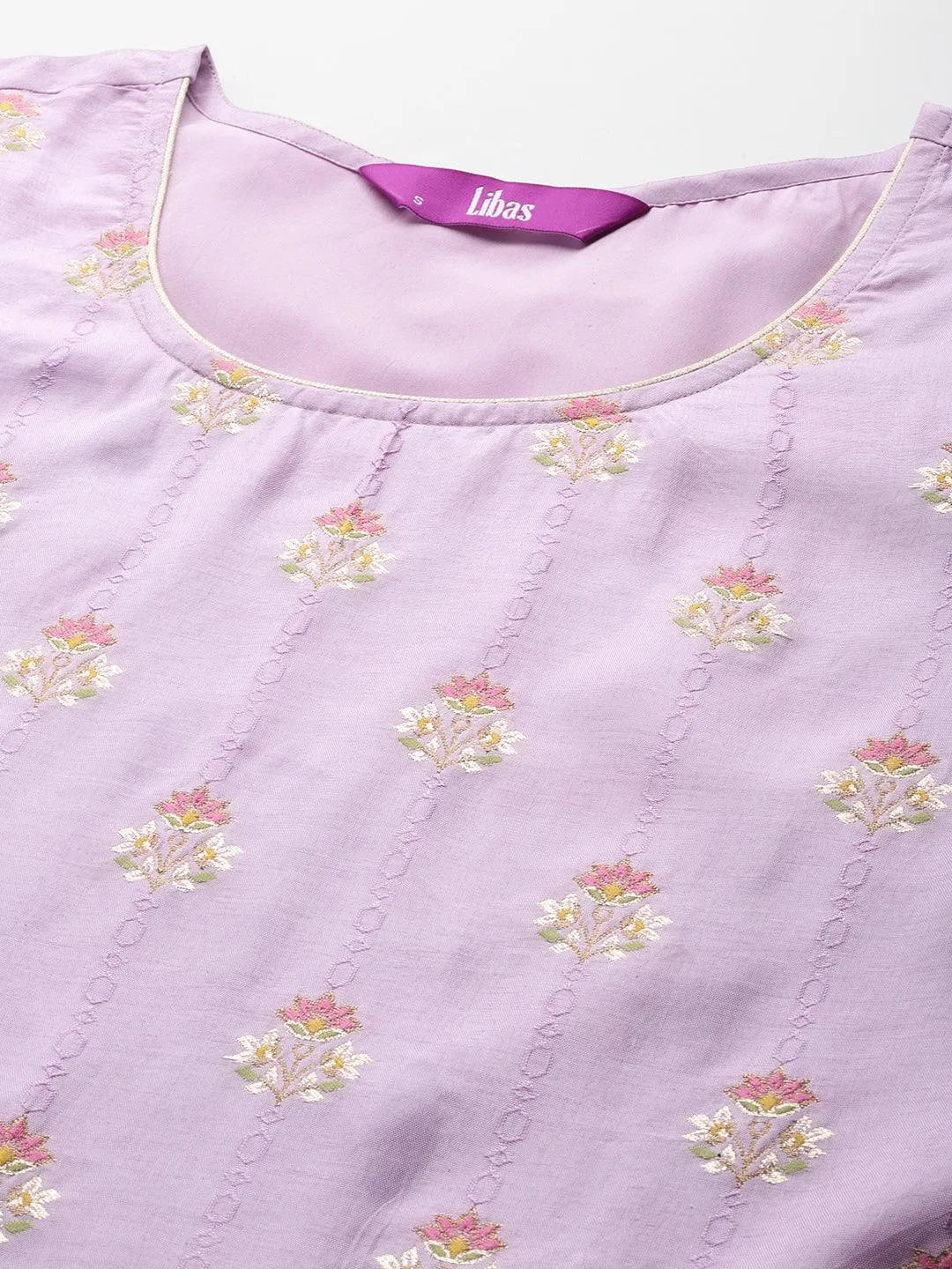 Mameraa Lavender Woven Design Silk Blend Straight Kurta With Trousers & Dupatta
