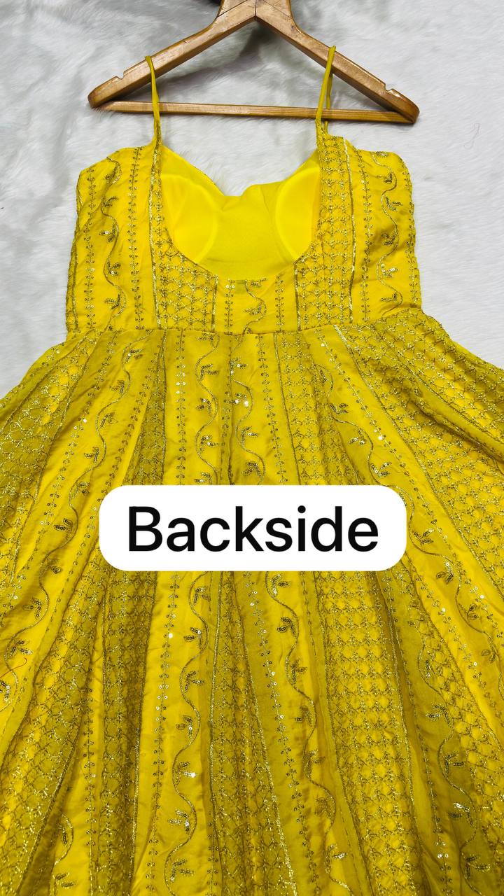Lemon Organza Embroidered Gown Sharara Set