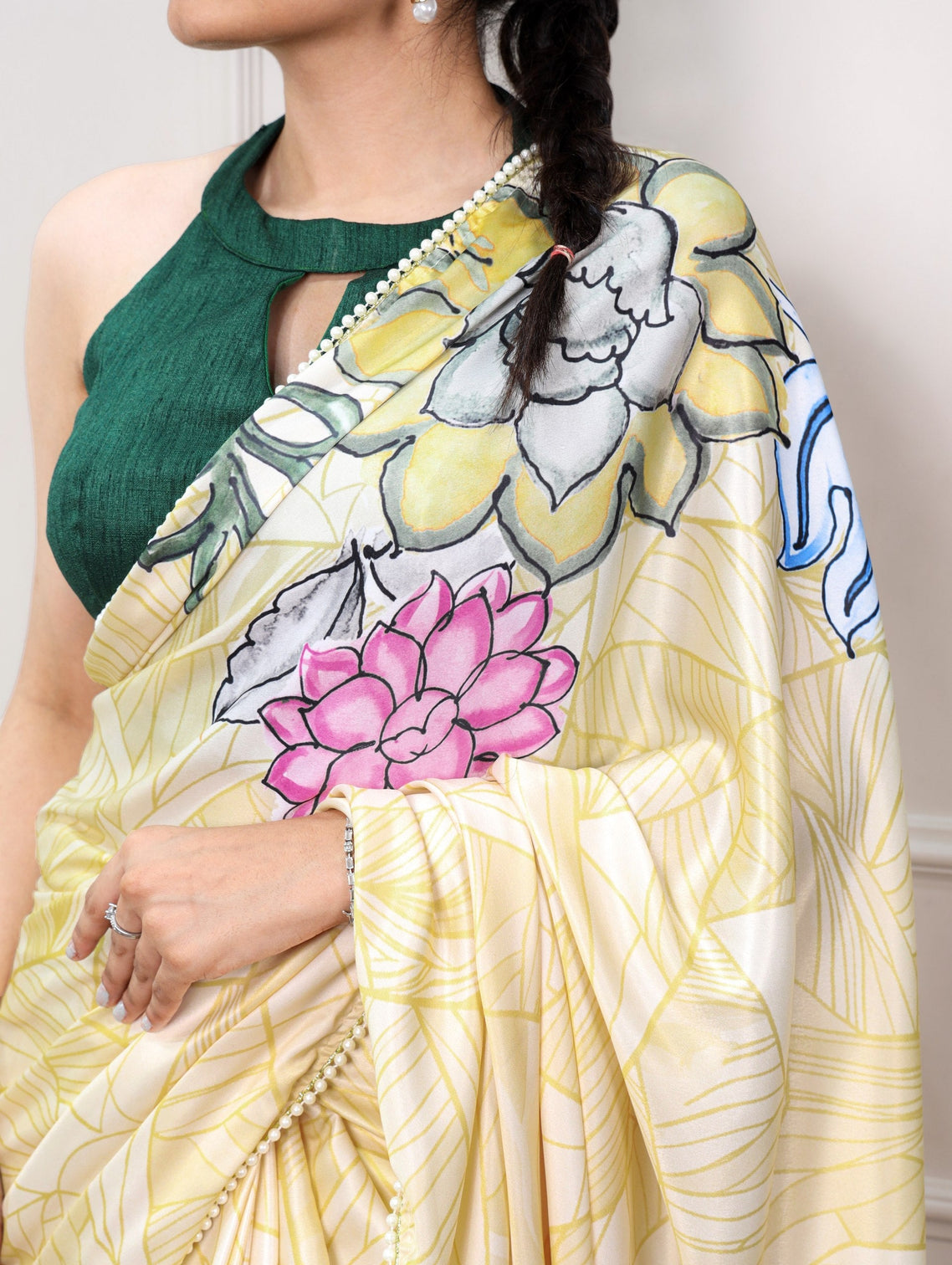 Lemon Printed Satin Saree