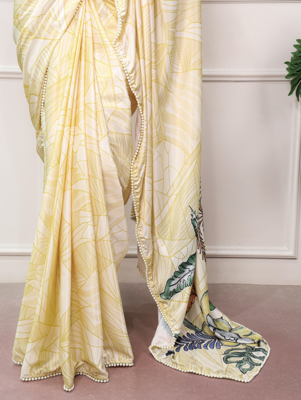 Lemon Printed Satin Saree