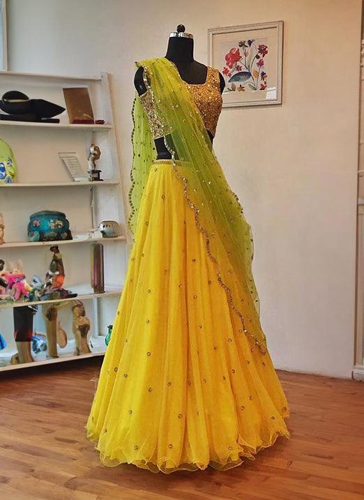 Lemon Yellow Color Party Wear Sequins Work Lehenga Choli