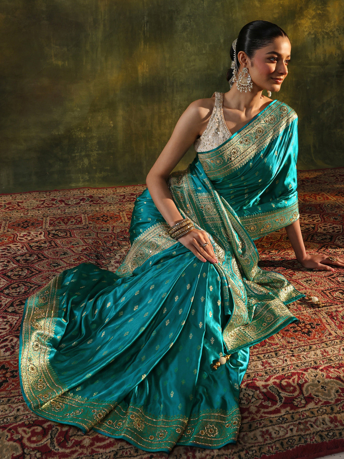 Mameraa Art Blue Woven Design Satin Banarasi Saree With Unstitched Blouse Piece