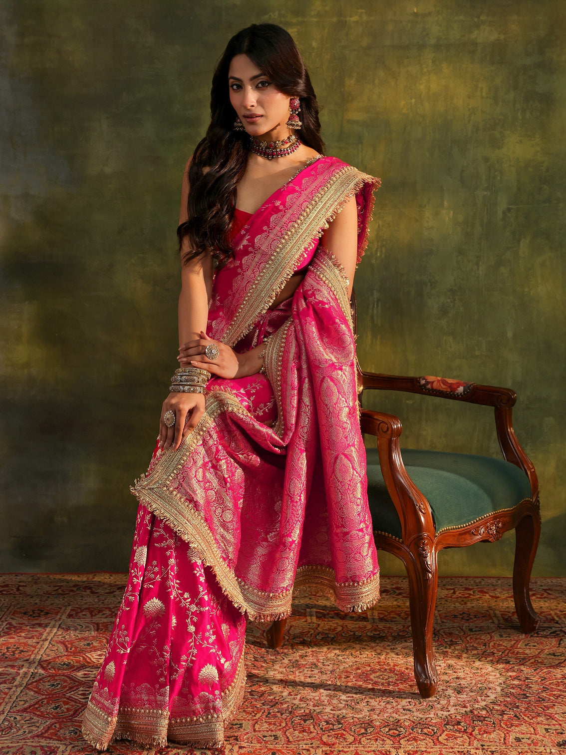 Mameraa Art Pink Banarasi Silk Saree With Unstitched Blouse Piece