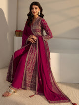 Libas Art Red Embellished Georgette Anarkali Suit Set With Dupatta