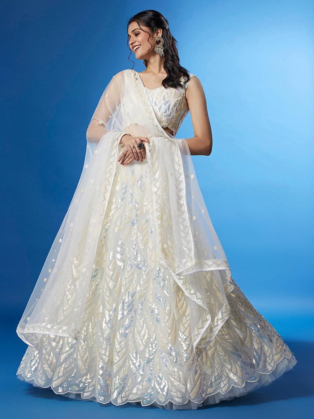 Light Blue color net Sequined flared lehenga choli with belt