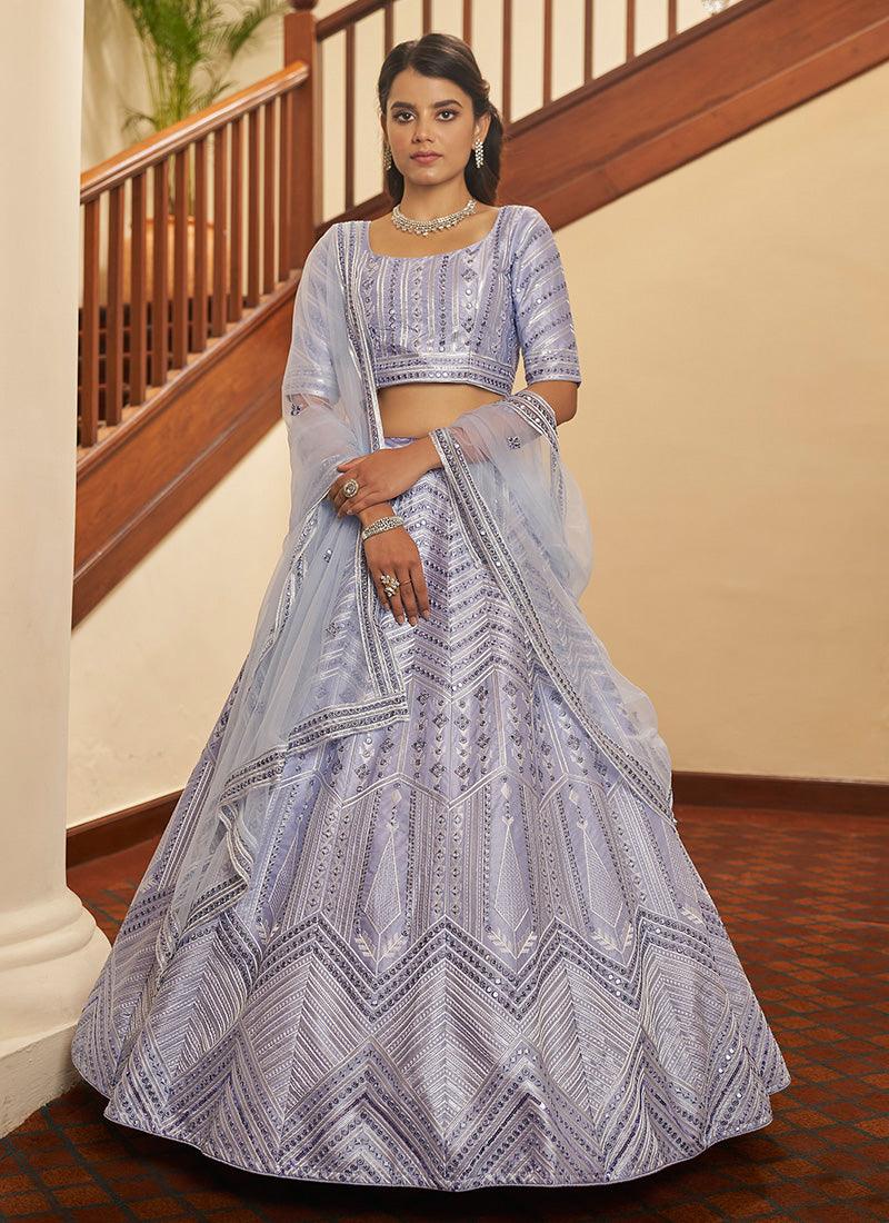 Light Blue Color Silk Material Lehenga With Resham Work