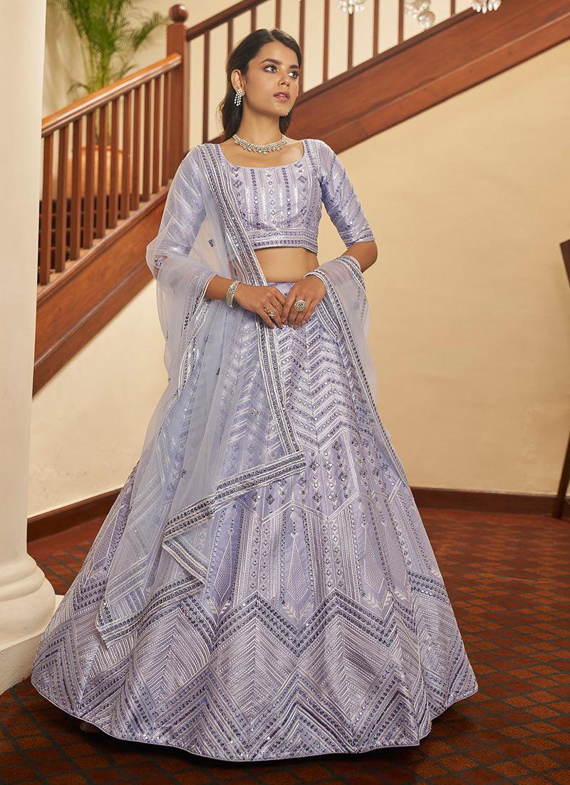 Light Blue Color Silk Material Lehenga With Resham Work