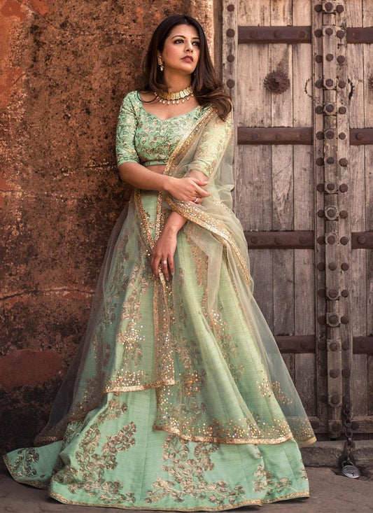 Light Green Color Silk Base Lehenga Choli With Sequins Work