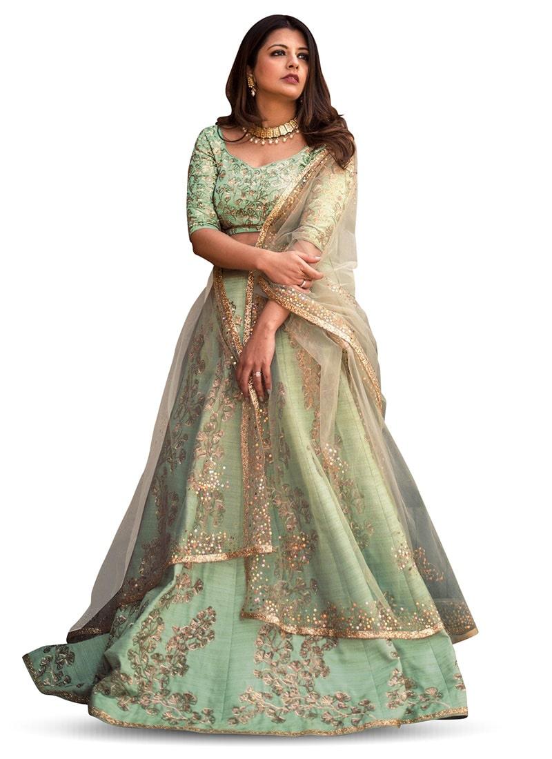 Light Green Color Silk Base Lehenga Choli With Sequins Work