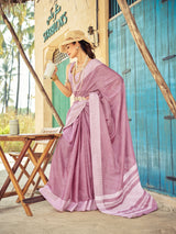 Light Pink Elegant Linen Saree with Chikankari Weaved Border