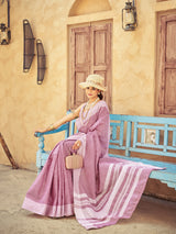 Light Pink Elegant Linen Saree with Chikankari Weaved Border