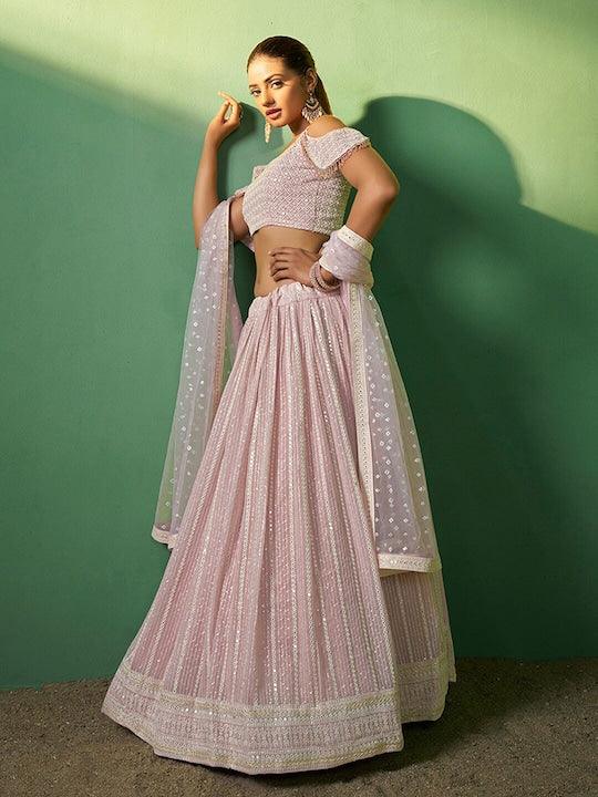 Light Pink Georgette Embroidered and Sequinned Lehenga choli