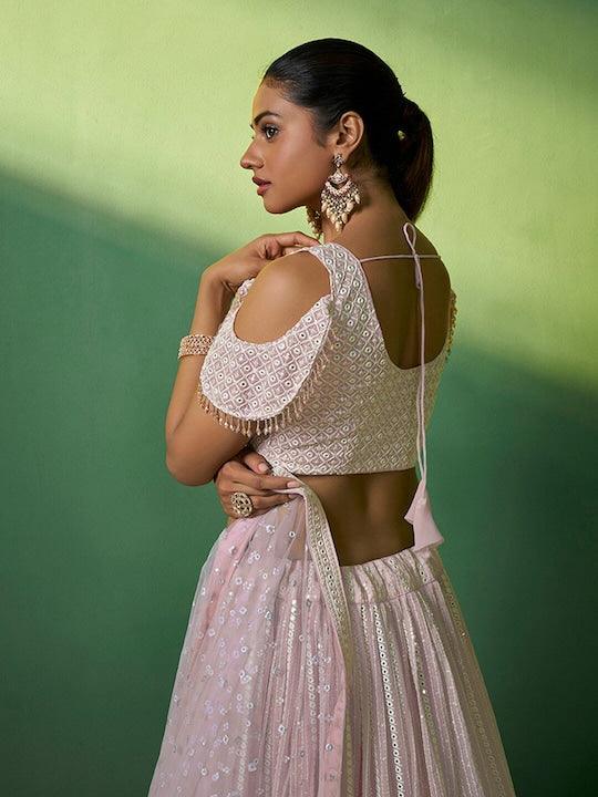 Light Pink Georgette Embroidered and Sequinned Lehenga choli