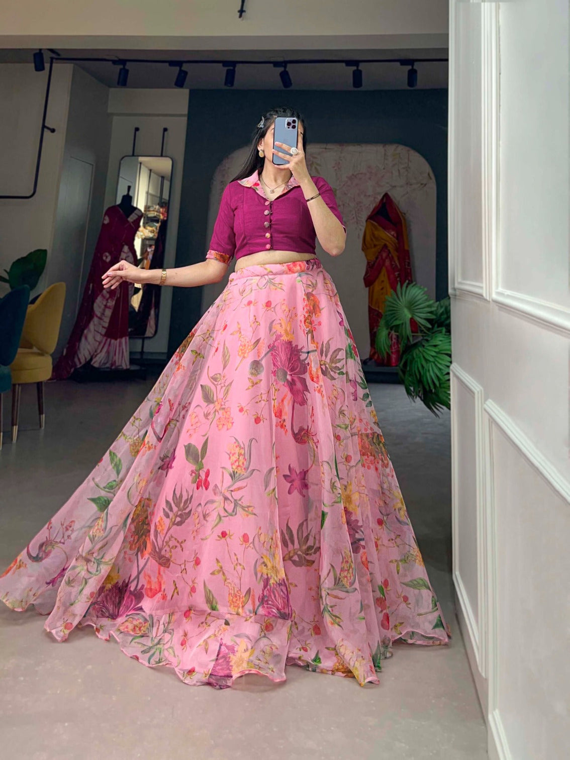 Light Pink Organza Lehenga Co-ord Set for Effortless Elegance