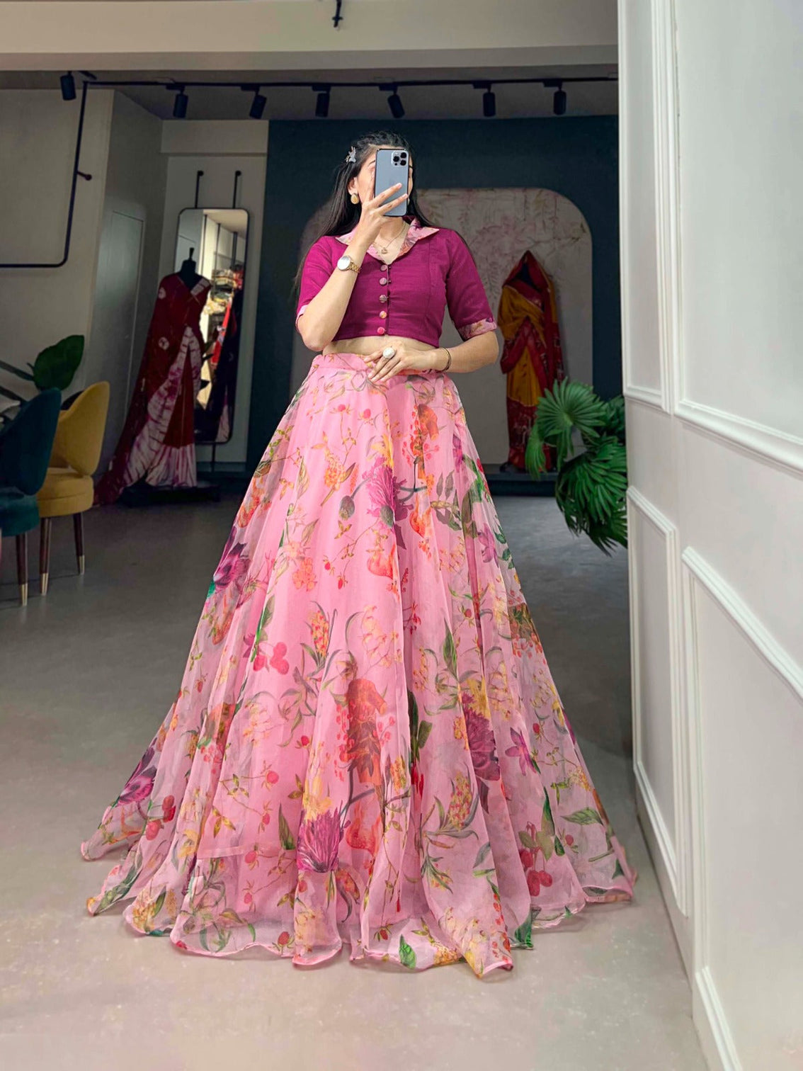 Light Pink Organza Lehenga Co-ord Set for Effortless Elegance