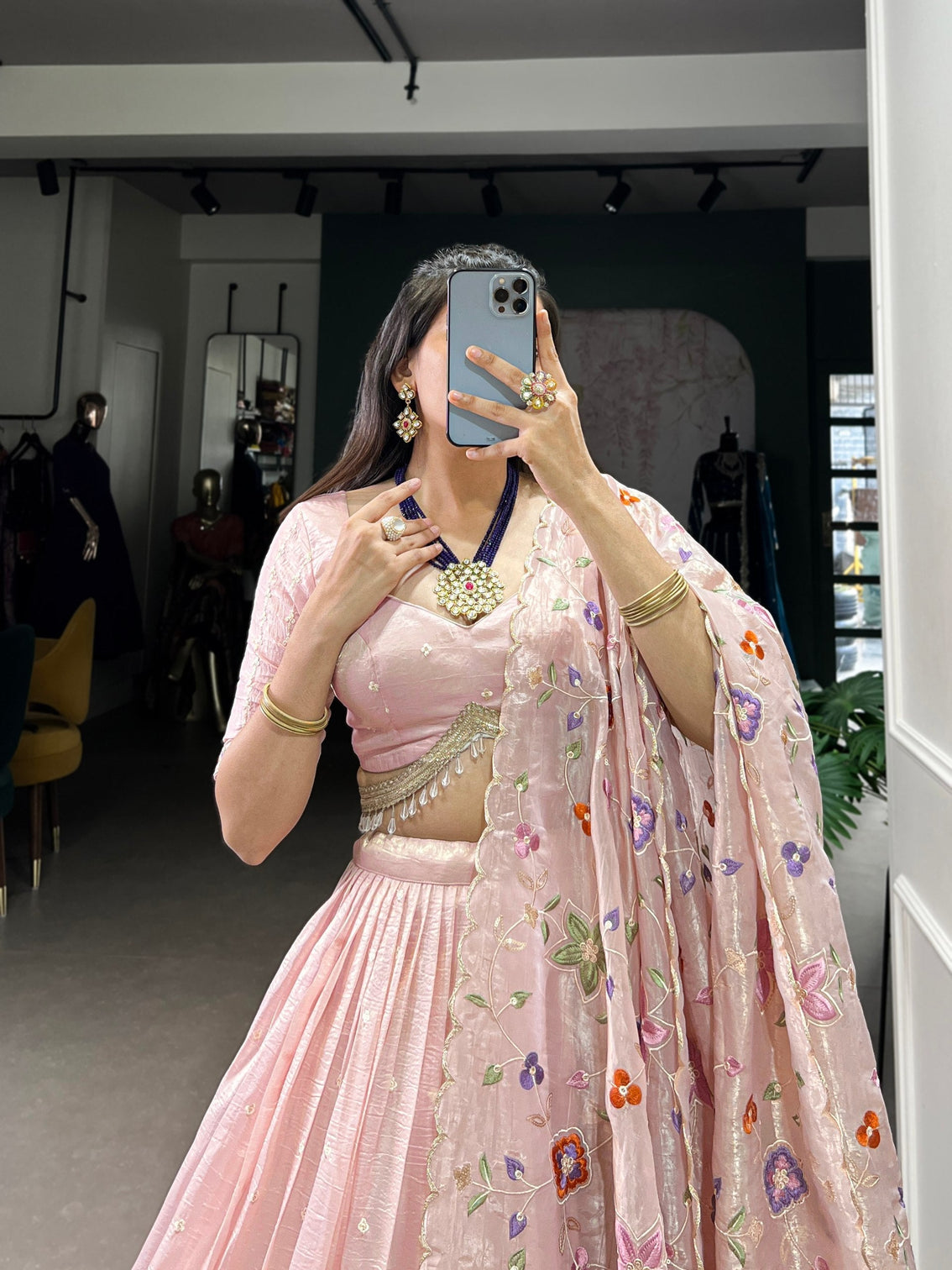 Light Pink Radiant Rose Gold Crush Lehenga Set – Elegance in Every Stitch