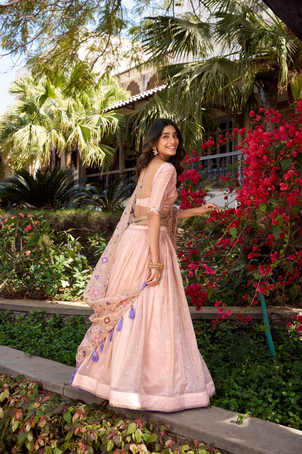 Light Pink Radiant Rose Gold Crush Lehenga Set – Elegance in Every Stitch