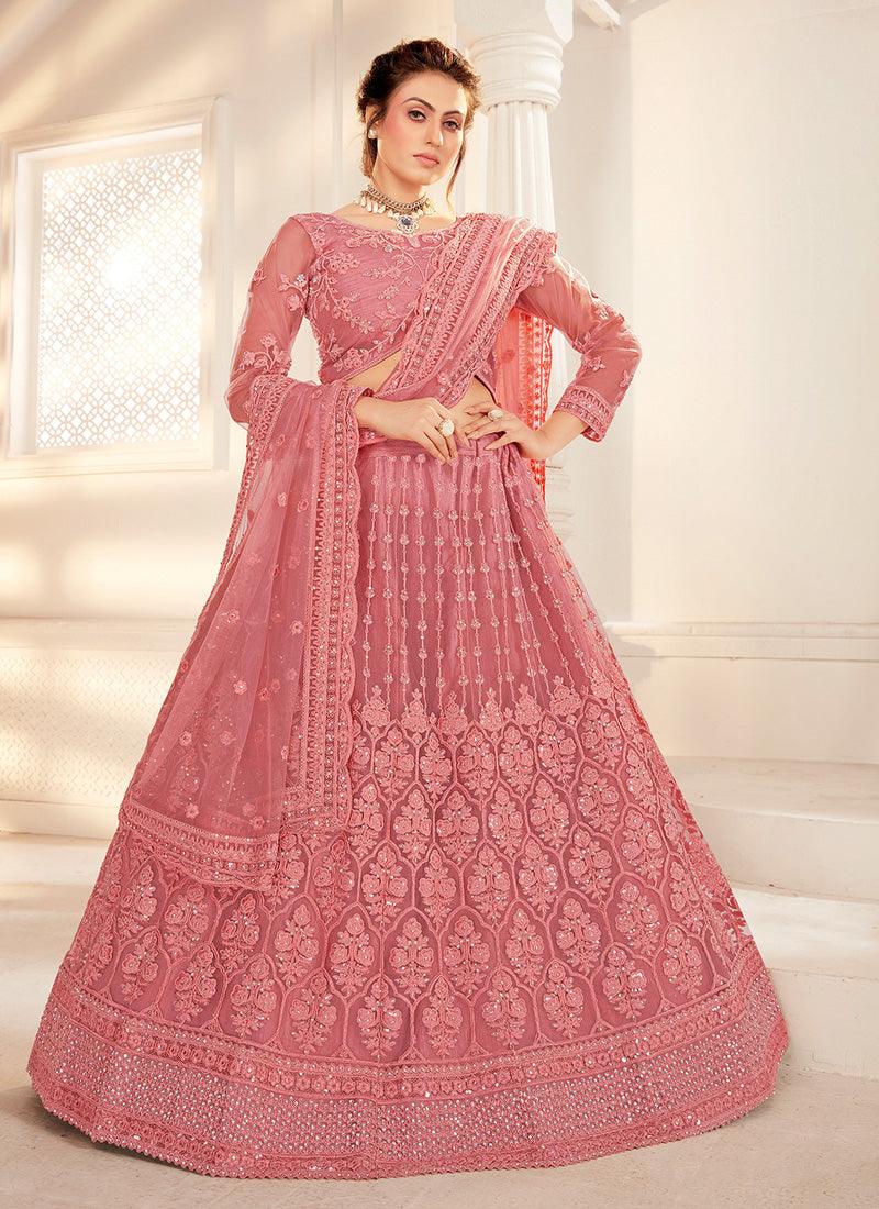 Light Pink Silk Satin Work Wedding Wear Lehenga Choli