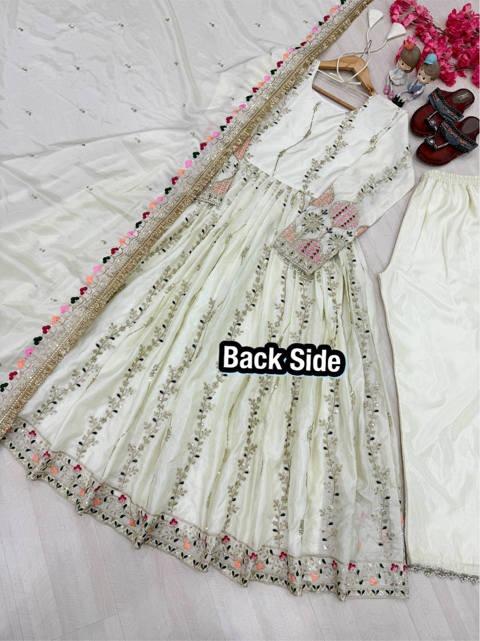 Light Pista Pure Sheesha Silk Gown