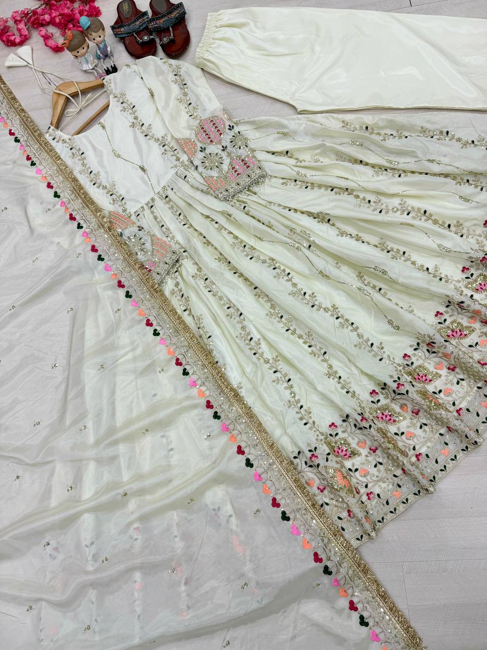 Light Pista Pure Sheesha Silk Gown