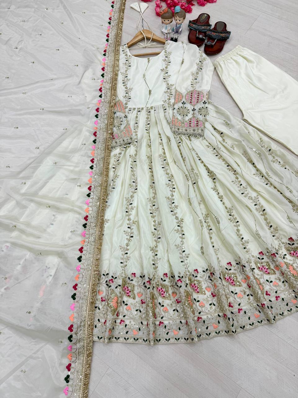 Light Pista Pure Sheesha Silk Gown