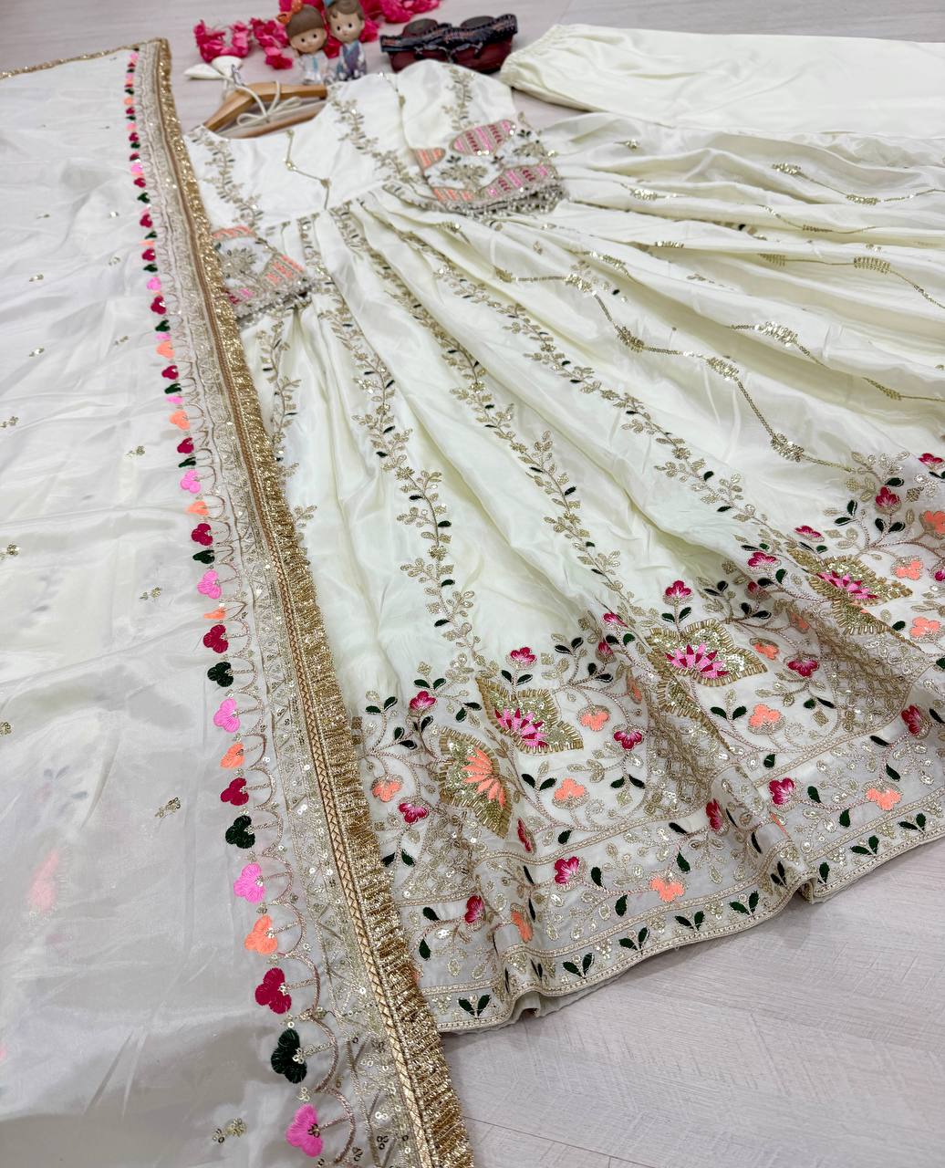 Light Pista Pure Sheesha Silk Gown