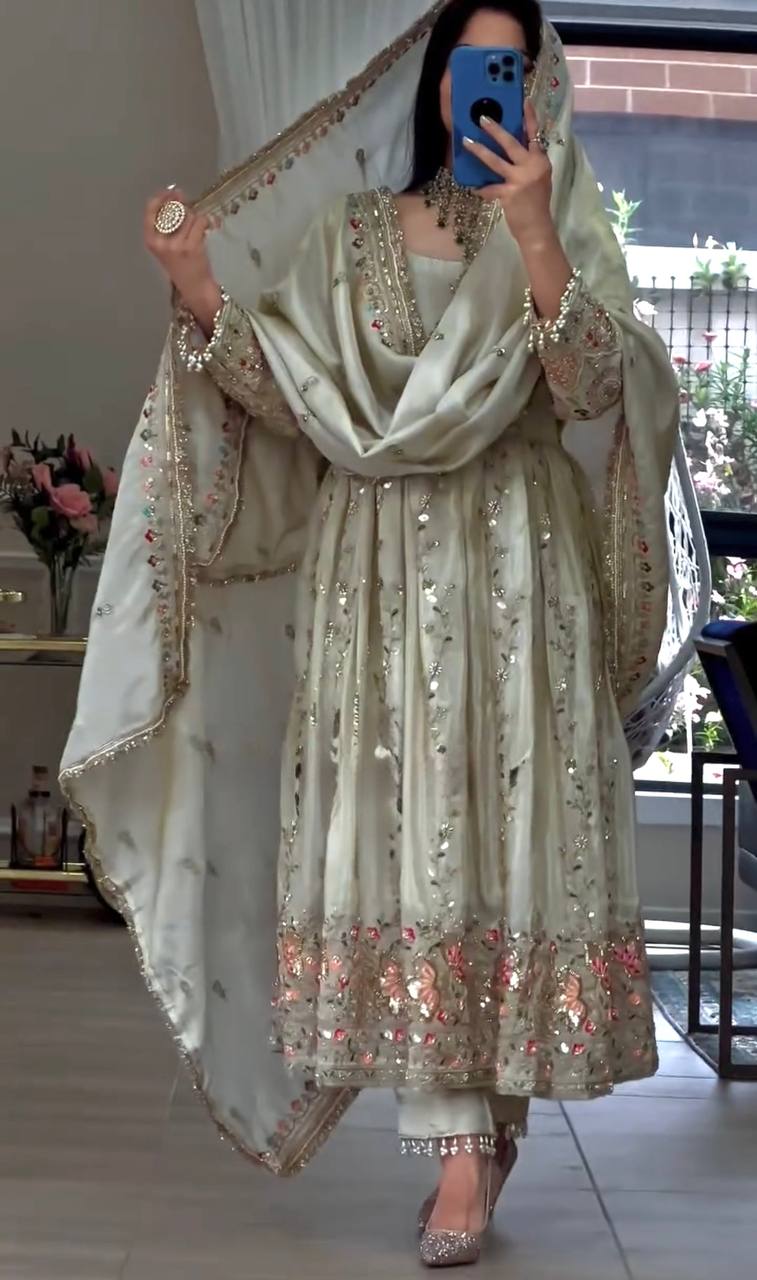 Light Pista Pure Sheesha Silk Gown