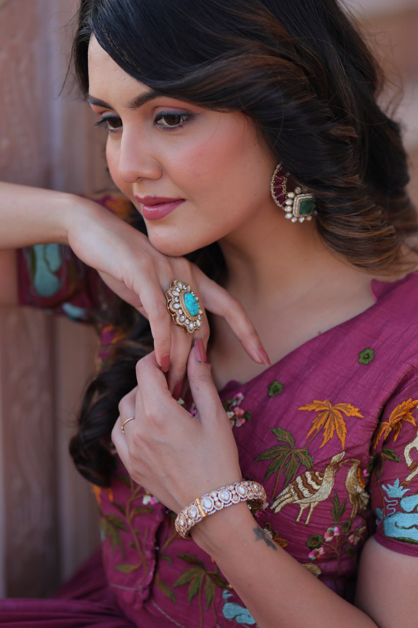 Light Purple Elegant Silver Crunchy Gown with Embroidered Koti – Stylish Partywear Set