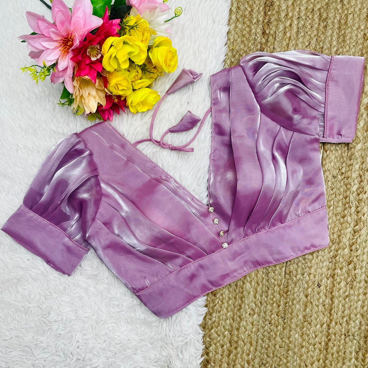 Light Purple Glamorous Ruffled Metallic Blouse