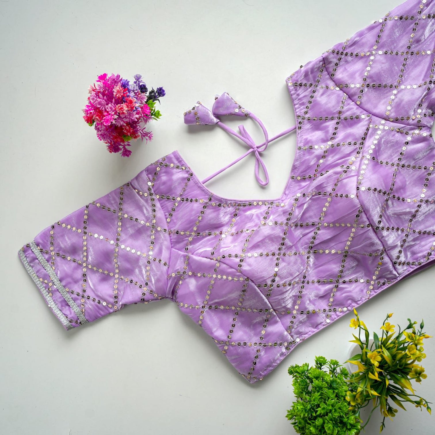 Light Purple Metalic Blouse with Exquisite Sequence Embroidery