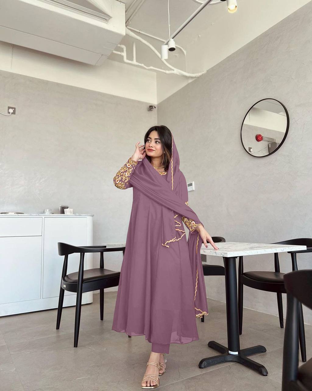 Light Purple Premium Designer Party Wear Anarkali Gown, Dupatta & Bottom Set
