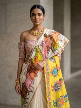 Cream Lightweight Manipuri Slub Silk Saree with Running Blouse for Festive