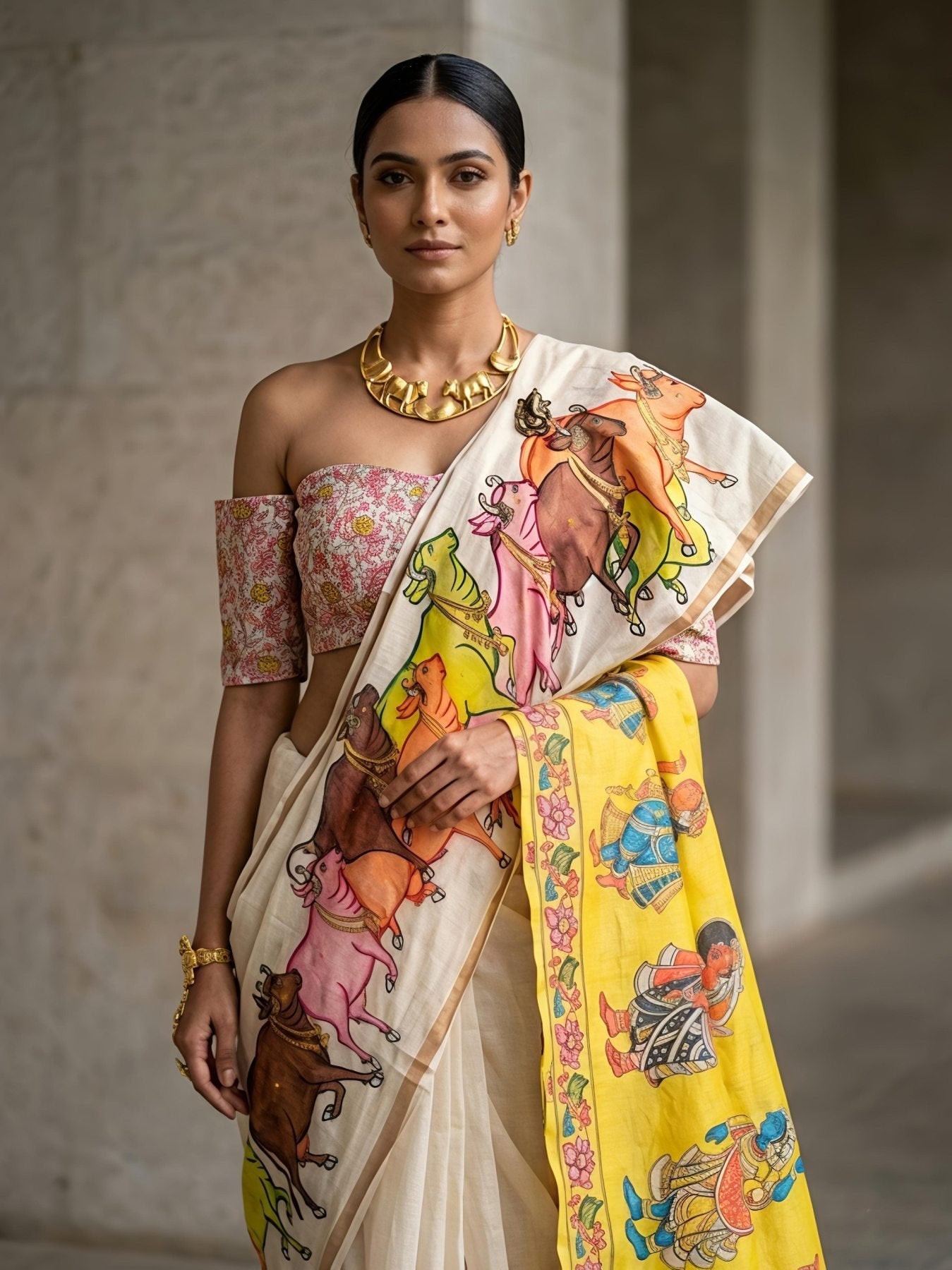 Cream Lightweight Manipuri Slub Silk Saree with Running Blouse for Festive
