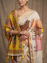 Cream Lightweight Manipuri Slub Silk Saree with Running Blouse for Festive