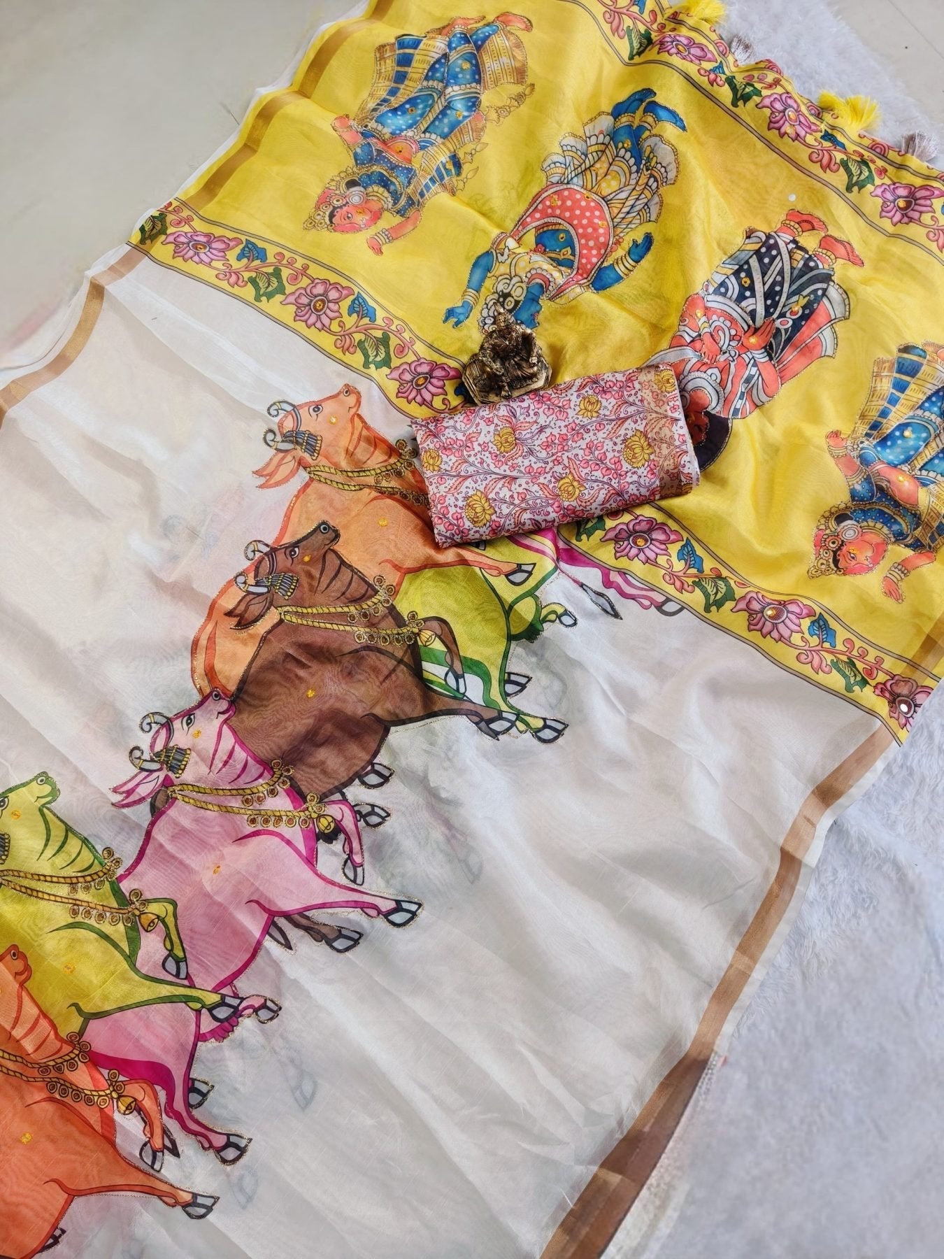 Cream Lightweight Manipuri Slub Silk Saree with Running Blouse for Festive