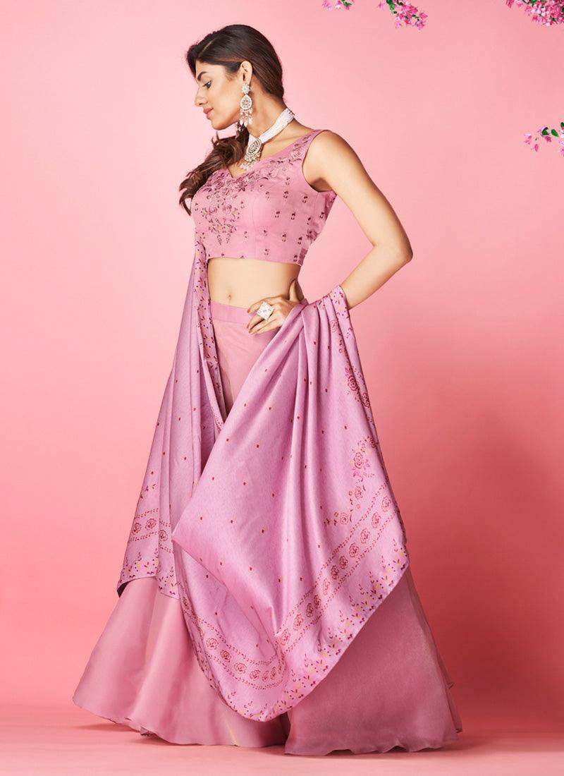 Lilac Color Sleeveless Hand Work Choli With Chiffon Base Lehenga