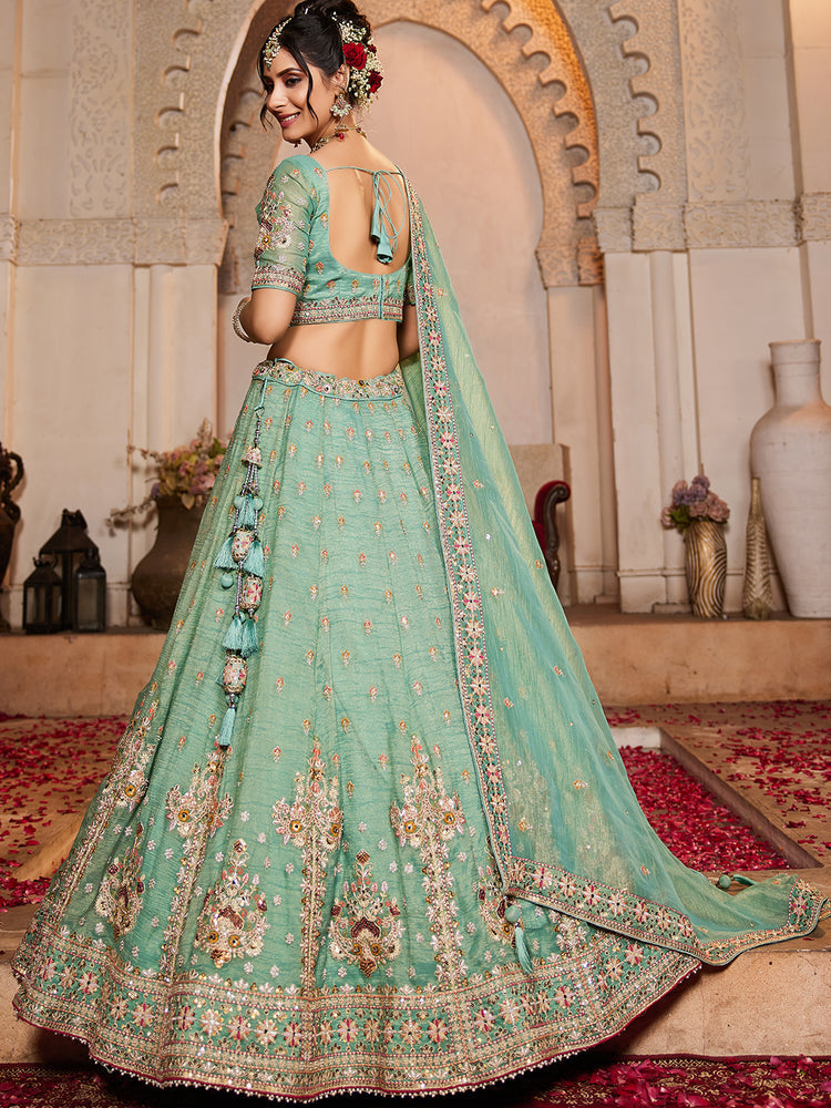 Lime Green colour Tissue Sequinse embroidery Semi-Stitched Lehenga choli & Dupatta