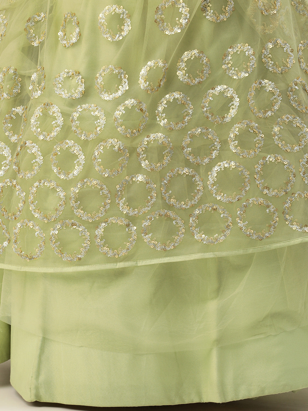Lime Green Net Embroidered Round Sequins Semi-Stitched Lehenga
