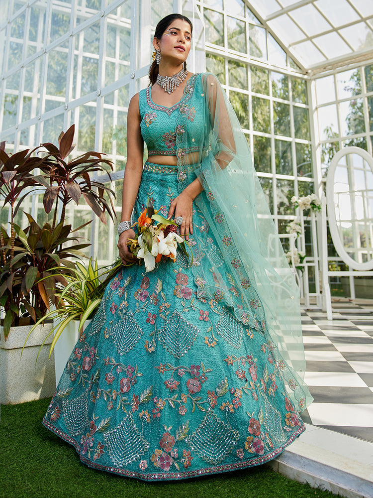Lime Green net with Coding & Zarkan embroidery Semi-Stitched Lehenga choli & Dupatta