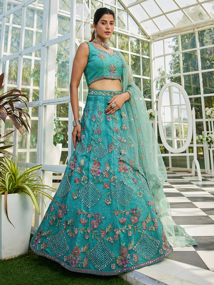 Lime Green net with Coding & Zarkan embroidery Semi-Stitched Lehenga choli & Dupatta