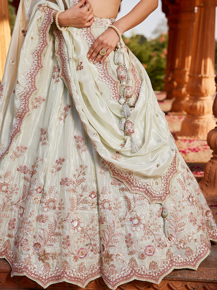 Lime Green Tissue Sequinse embroidery Semi-Stitched Lehenga choli & Dupatta