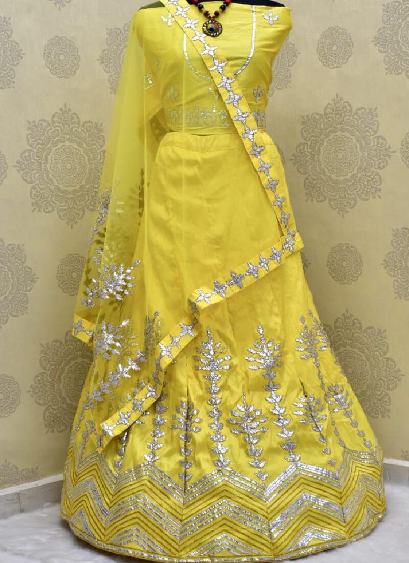 Lime Yellow Zari And Art Silk Flared Panelled Lehenga Choli