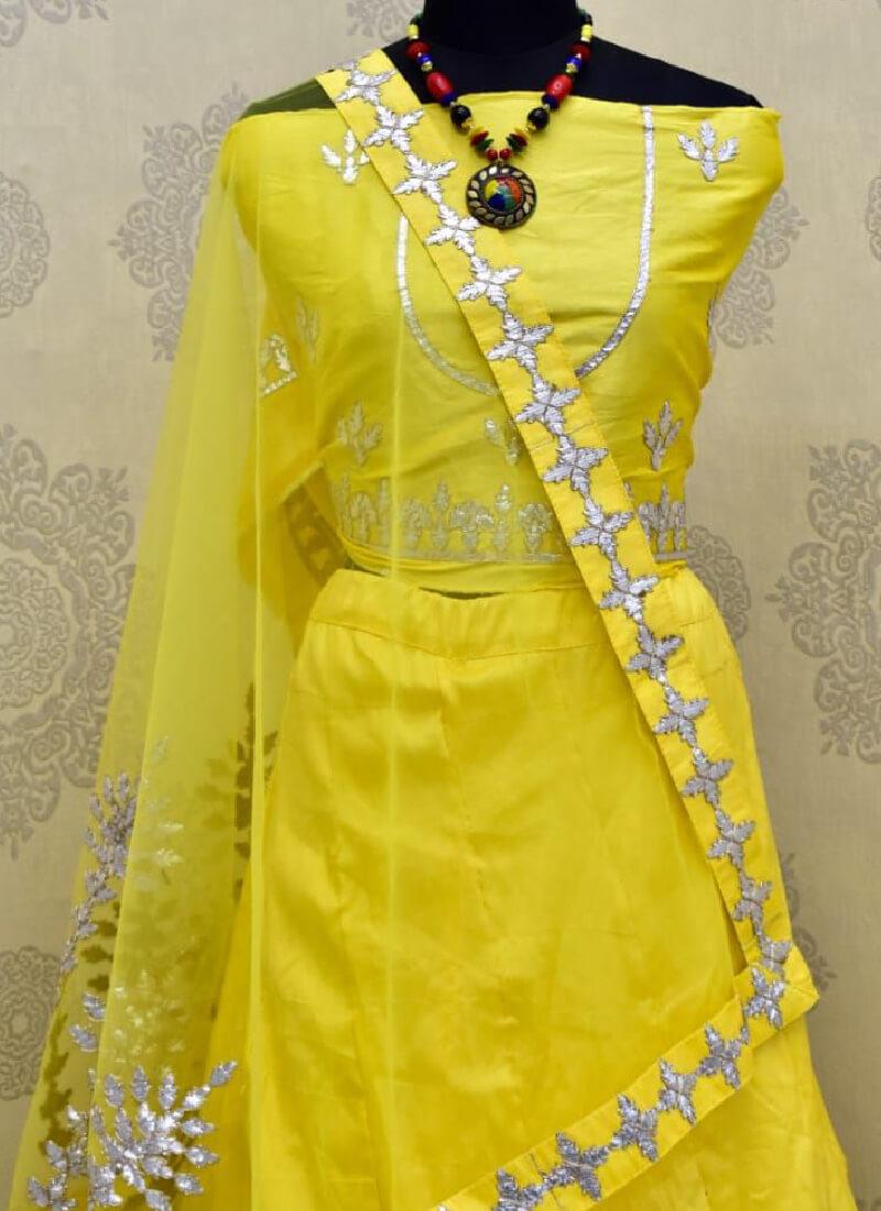 Lime Yellow Zari And Art Silk Flared Panelled Lehenga Choli