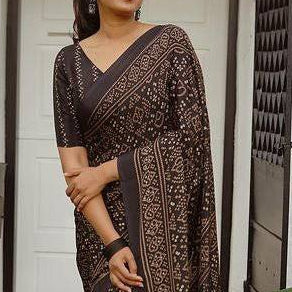 Black pure cotton linen saree weaved with zari comes with tassels