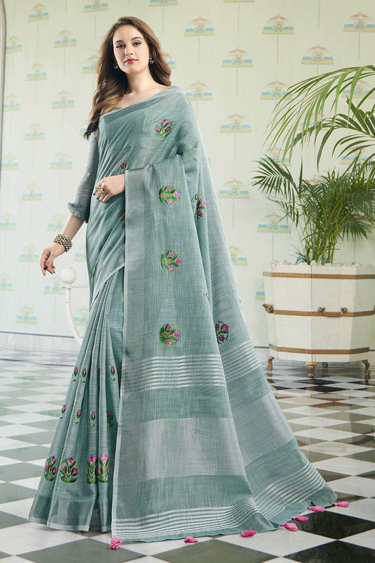 Abalone Gray Linen Saree