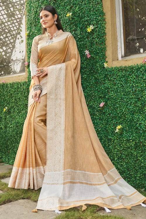 Beige Linen Saree