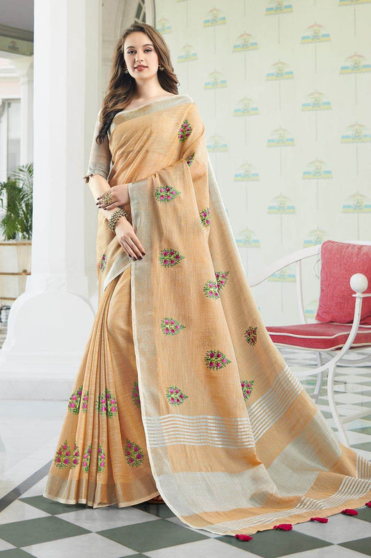 Buff Beige Linen Saree