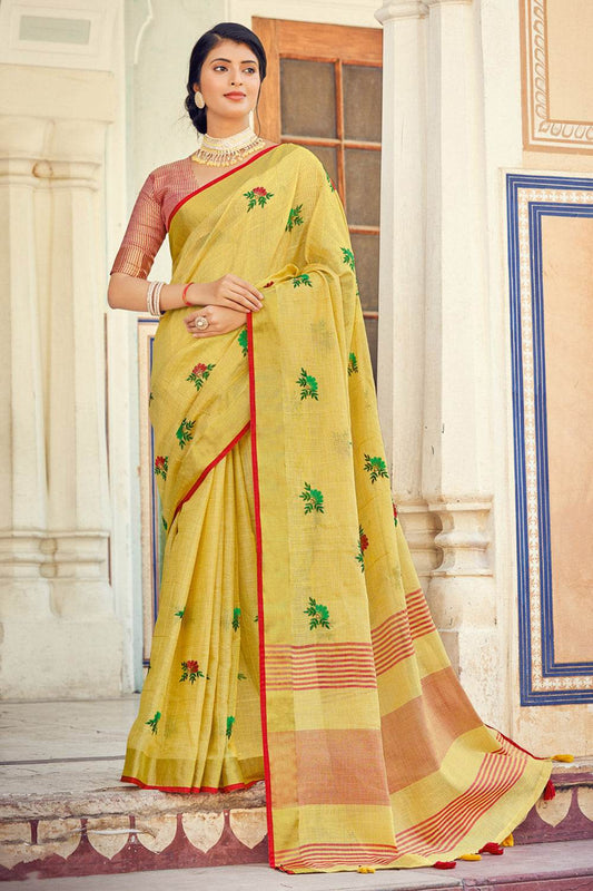 Canary Yellow Linen Saree
