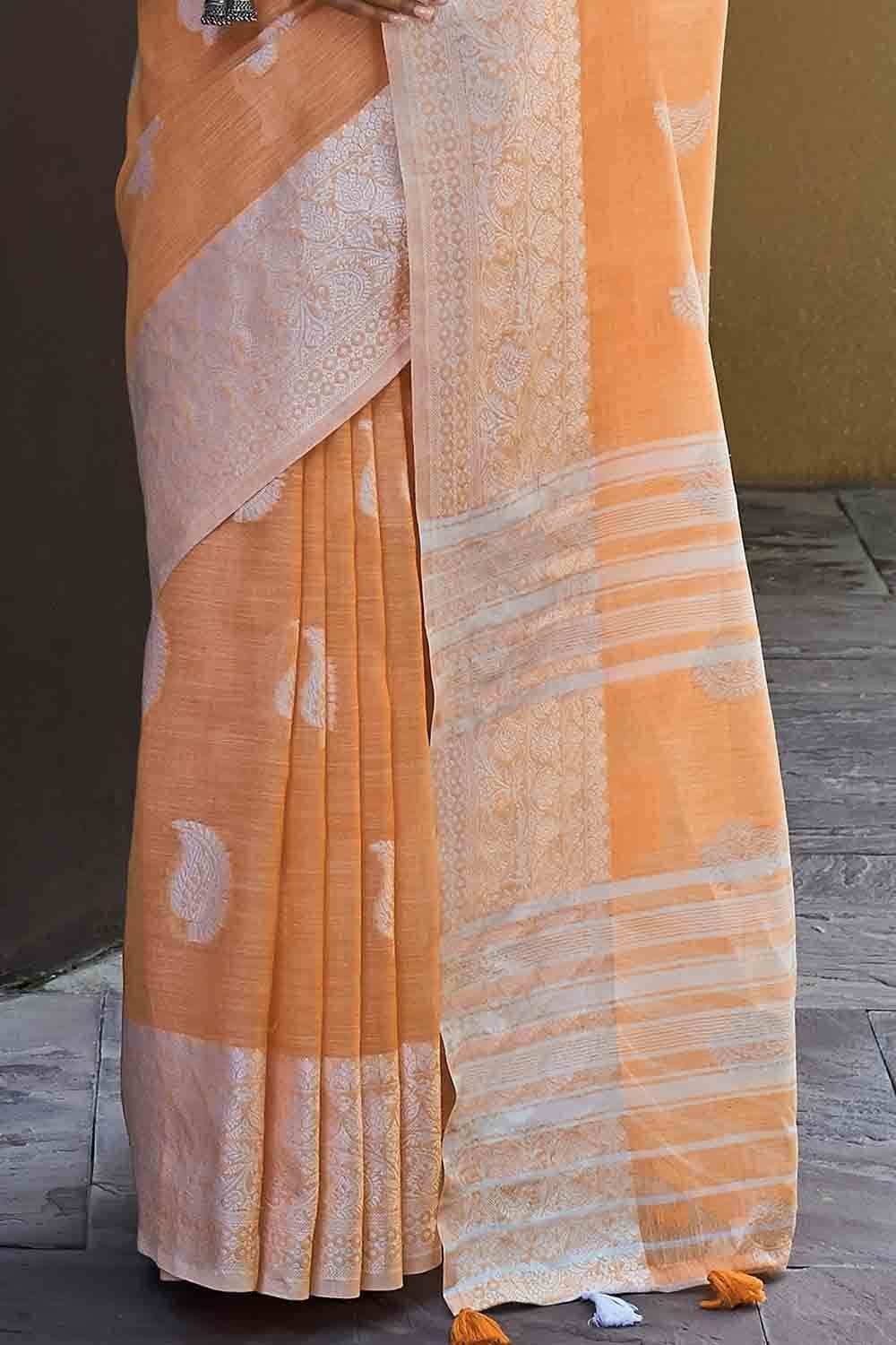 Candlelight Orange Linen Saree